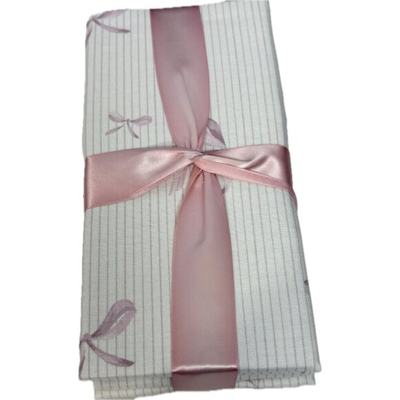 Ruby & Ribbons By Indigo Home Pink Pinstriped Bow Accent Cotton Napkins 4-Pack - Picture 3 of 3